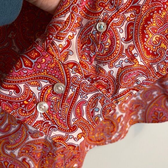 Lands End Paisley Button Down Shirt Size 12 P. Red/Orange - Picture 4 of 9